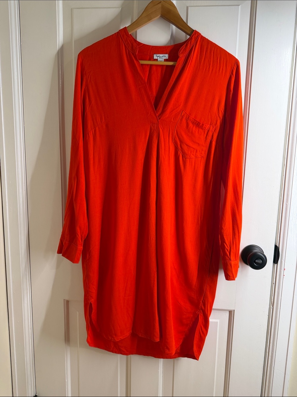Splendid Bright Orange V-Neck Tunic with Chest Pocket